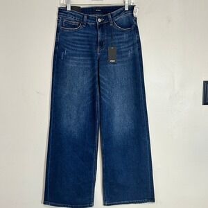 ONESO Mid Rise Wide Leg Jeans Dark Wash Distressed Size 28